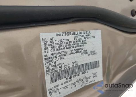 2002 Ford Taurus Ses из США, поврежденный, VIN 1FAFP55S02G133368